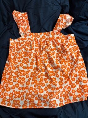 Orange Floral Ruffle-Strap Tank Top